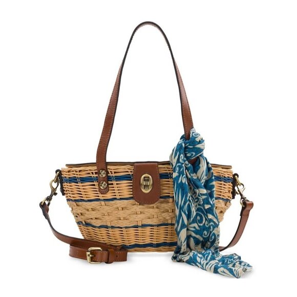 PATRICIA NASH Thea Mini rattan basket crossbody bag with Greek Floral scarf - Picture 1 of 11